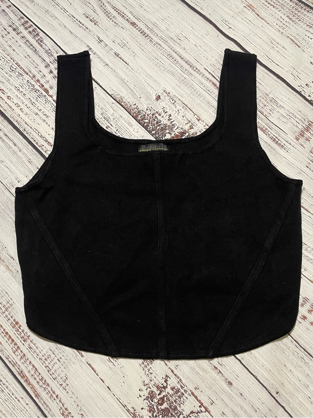 House of Harlow 1960 Ribbed Knit Corset Tank Top in black. Size XL